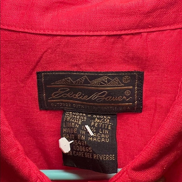 100% Linen Eddie Bauer Vibrant Red Casual Button Down Shirt - Picture 2 of 11